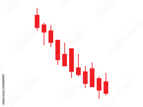 Red Candlestick Chart Showing Downtrend on Transparent Background