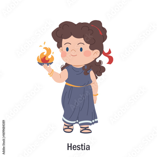 Ancient Greek goddess Hestia. Character of the Olympic goddess of the hearth. Cartoon character of classical mythology. Deity of the sacrificial fire