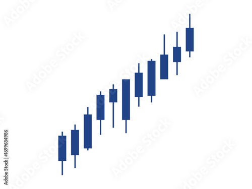 Blue Candlestick Chart Pattern Showing an Upward Trend on Transparent Background