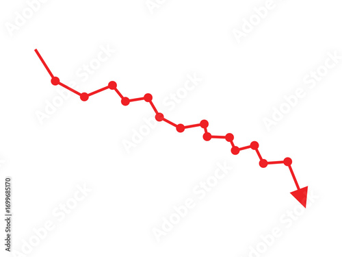Red Downward Trending Line Graph with Dots on transparent background
