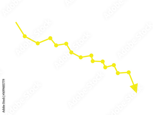 Yellow Downward Trend Line with Dots on Transparent Background