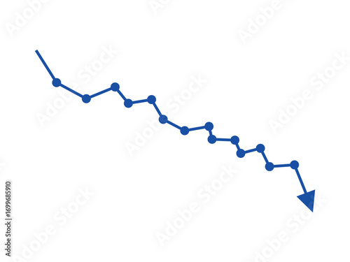 Blue Downward Trend Line Graph with Arrow on Transparent Background