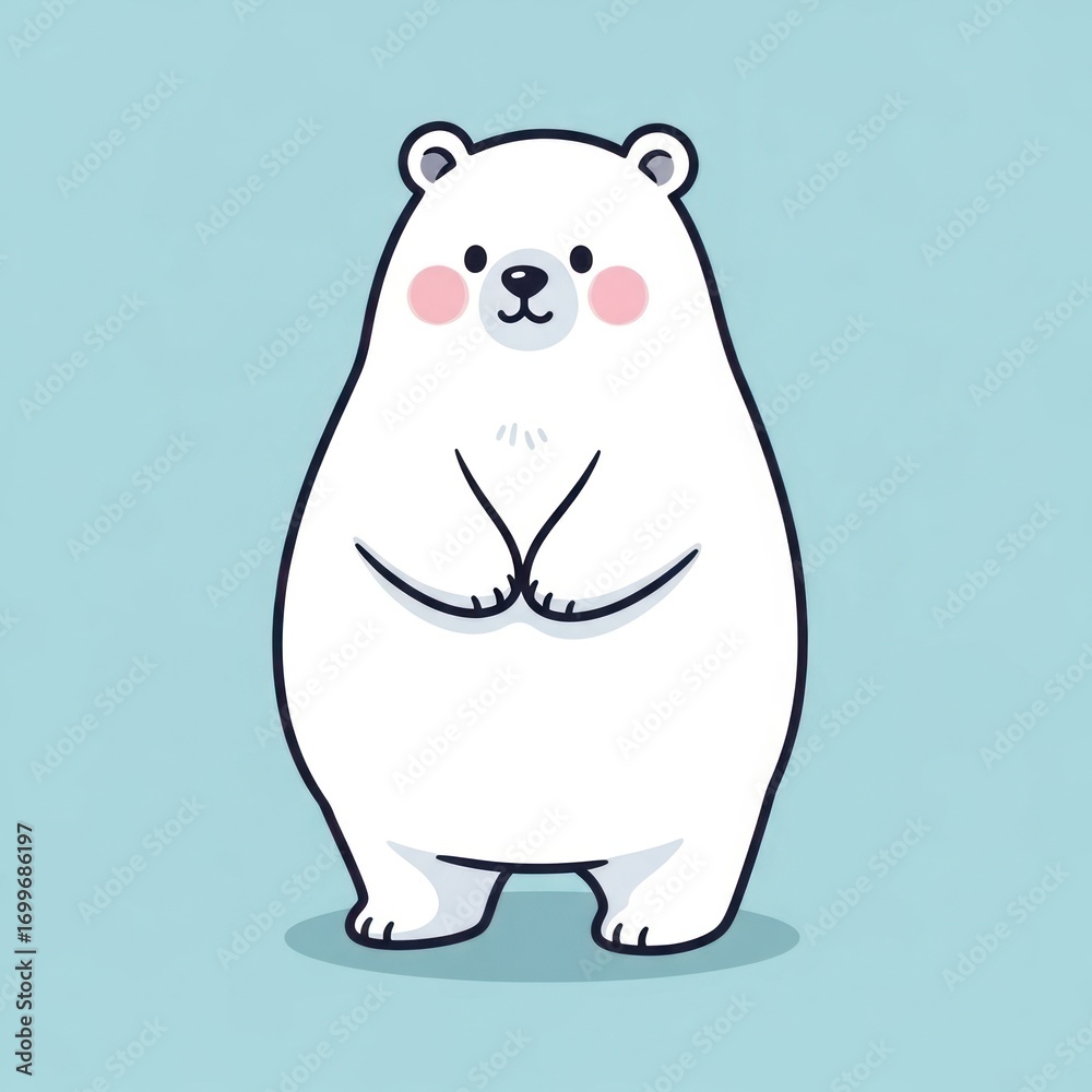 Fototapeta premium Cute Cartoon Polar Bear Standing with Paws Together.