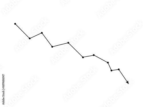 Black Downward Trend Line with Dots on Transparent Background