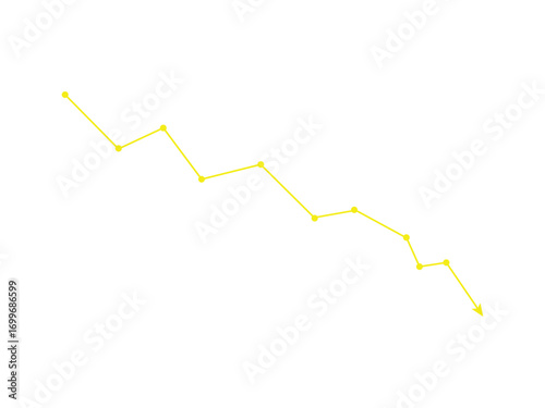 Yellow Downward Trending Line Graph with Dots on transparent background