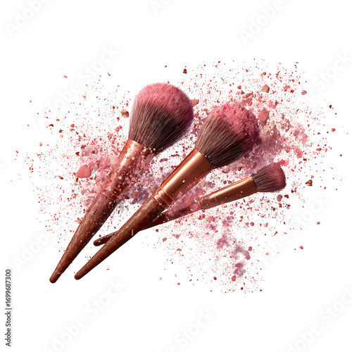 Wallpaper Mural Elegant makeup brushes artfully arranged amidst a vibrant explosion of crushed pink cosmetic powder, perfect for beauty campaigns. Torontodigital.ca