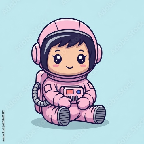 Cute Astronaut Girl Sitting Cartoon Vector Icon Illustration. Science Technology Icon Concept Isolated Premium Vector. Flat Cartoon Style.