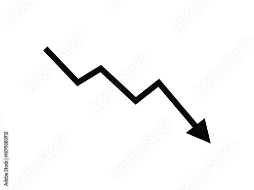 Black Downward Trend Arrow Isolated on Transparent Background