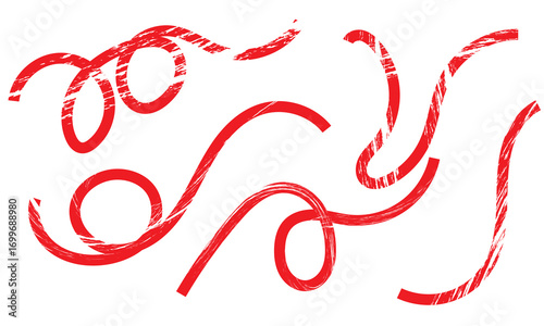 Red abstract hand drawn swirl lines. naive funky squiggles and doodle wavy lines. Curved swirl lines and loops with sketch texture, ideal for decoration, design accents, or creative backgrounds.

