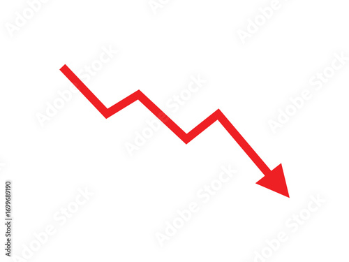 Red Downward Arrow with Zigzag Path on transparent background