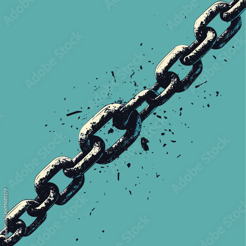 Anti-bullying poster with a giant, broken chain symbolizing freedom and overcoming adversity. , vector style simple color