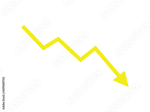 Yellow Downward Zigzag Arrow Pointing Down on Transparent Background
