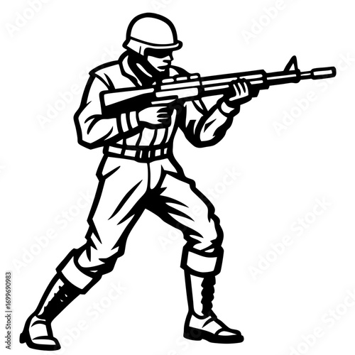 Soldier silhouette holding rifle in combat pose army