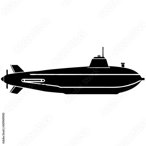Bold white submarine silhouette side view isolated