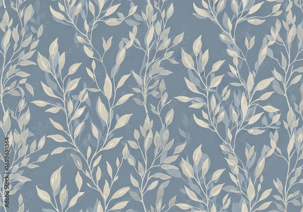Fototapeta premium Gentle Blue Backdrop with White Foliage and Softly Contrasting Watercolor Design