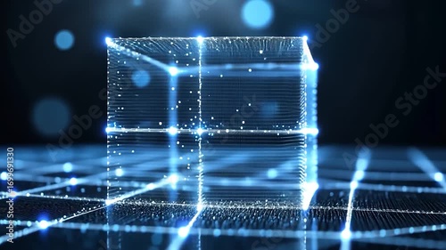 Glowing Cube in Digital Space: Abstract 3D Render