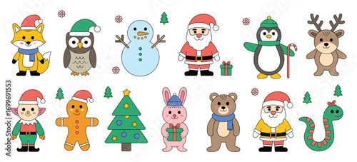 Cute Christmas Characters and Symbols in a Festive Collection holiday santa claus