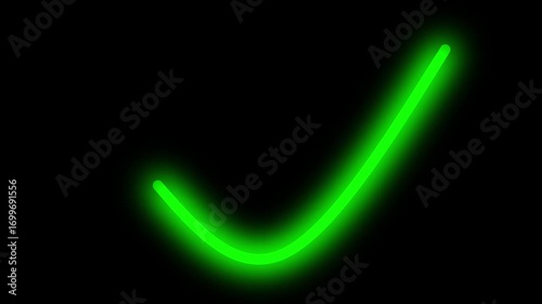 Green color J curve animation with neon glow effect on dark background