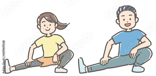 ストレッチをする若い男女
