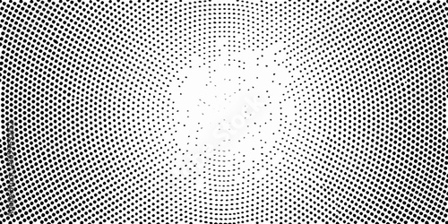 Abstract radial pattern of black dots on a white background with a central gradient effect