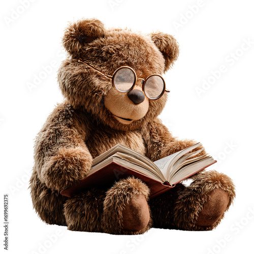 Giant Teddy Bear Wearing Glasses and Book in Lap
