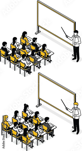 Isometric classroom scene vector illustration