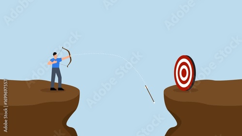Terribly missed target, overconfident entrepreneur in archery spectacularly failed to hit target