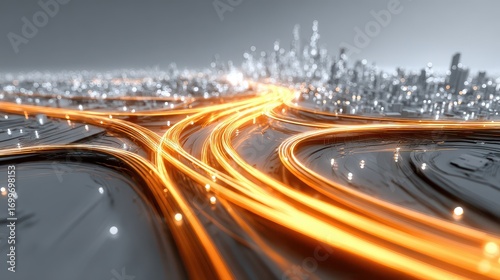 Glowing lines over abstract city