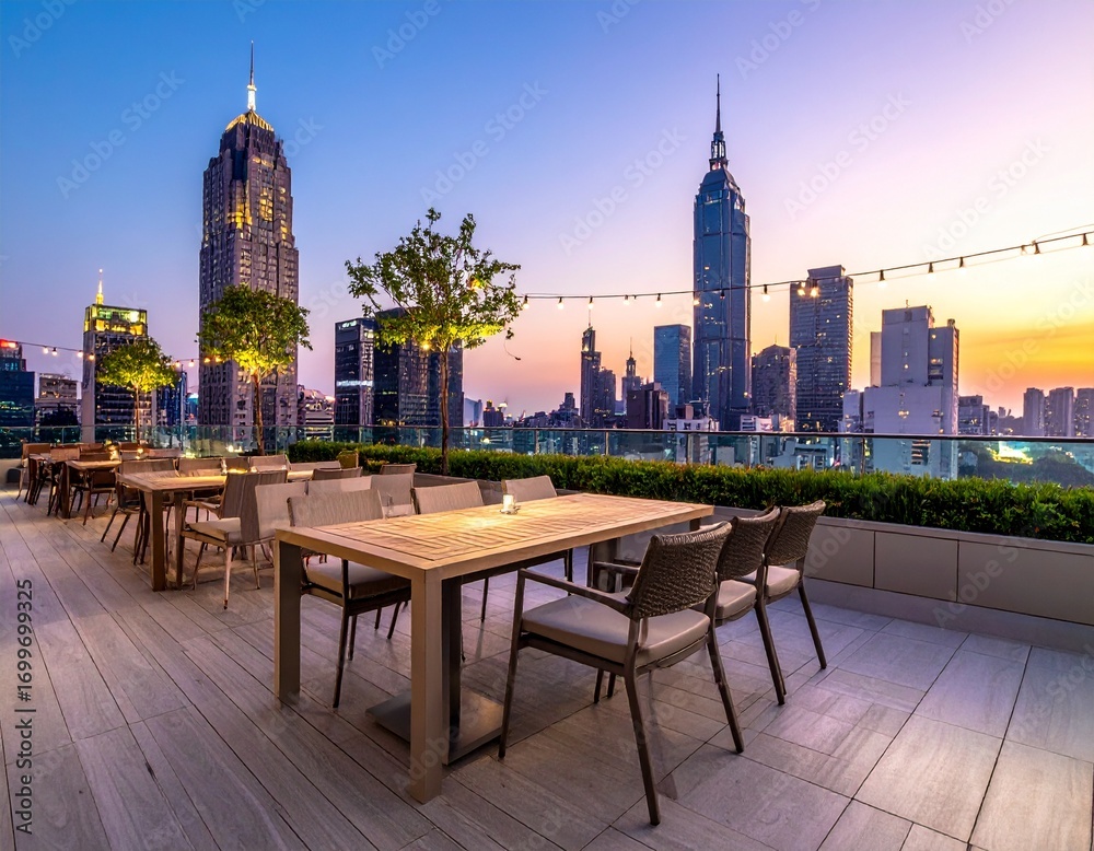 Naklejka premium Rooftop Restaurant Terrace Background