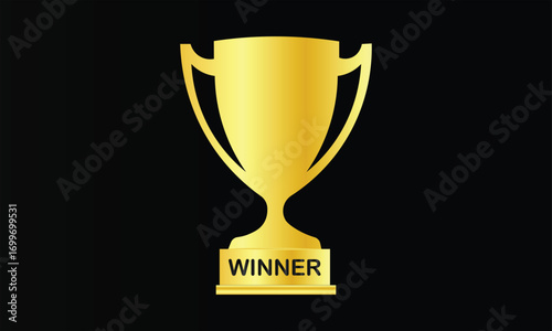 Golden trophy cup with text "Winner" on black background