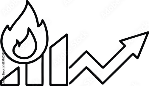 Fire flame and upward trending graph icon chart