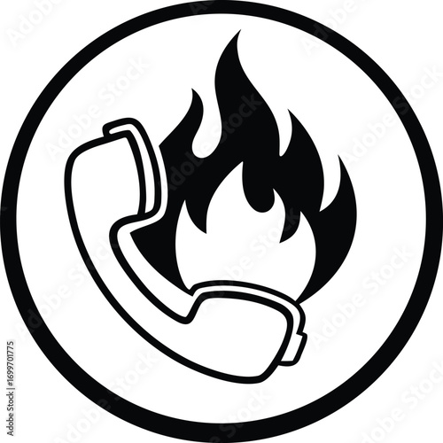 Telephone handset on fire icon flame call