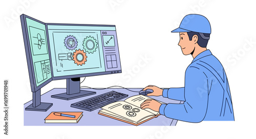 Male Engineer Designing Machinery on a Computer.