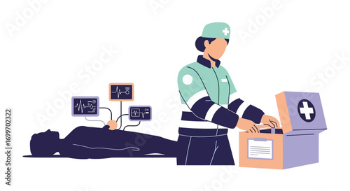 Paramedic Providing Emergency Medical Care Illustration.