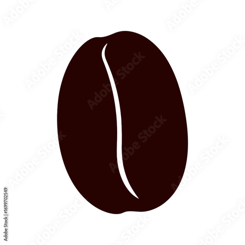 Close-up view of a dark coffee bean showcasing its smooth surface and unique shape against a white background