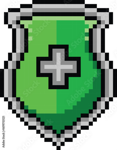 Pixel art protection shield shape object graphic element concept