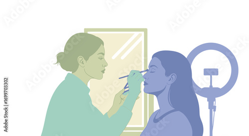 Professional Makeup Artist Applying Cosmetics to a Client.