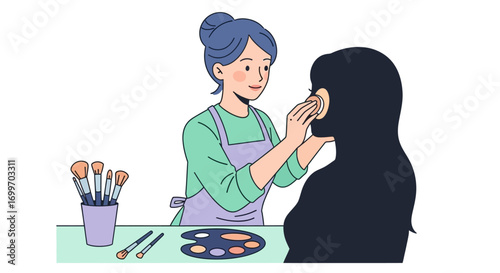Professional Makeup Artist Applying Foundation to a Client.