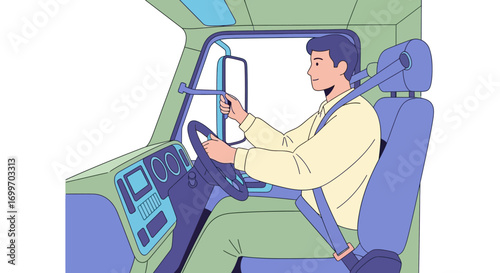 Professional Male Truck Driver Operating a Large Vehicle.