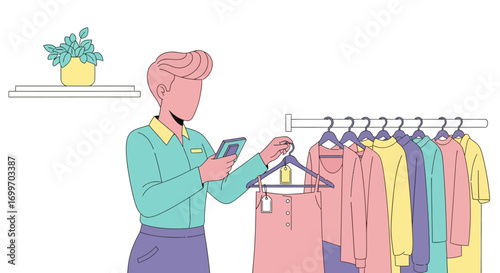 Retail employee using a mobile device for inventory management.