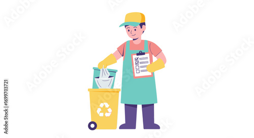 Waste Management Worker Sorting Garbage for Recycling.