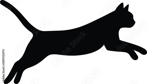 silhouette, jumping cat fully extended