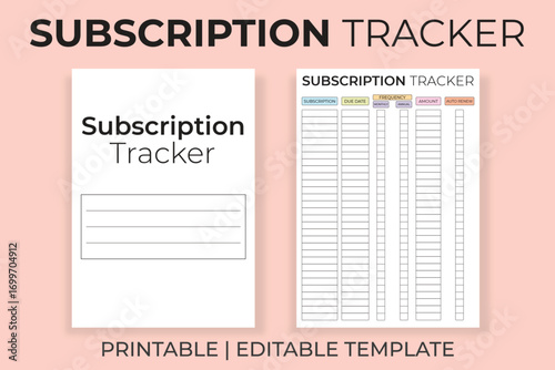 Subscription Tracker Printable and Editable Template