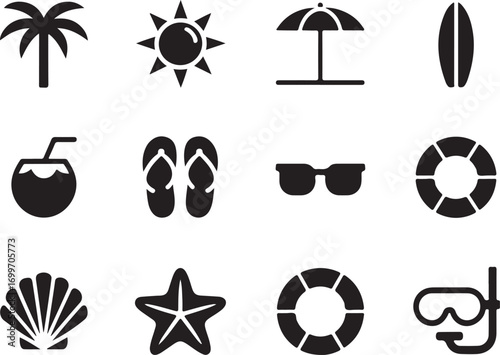 Summer vacation icons for beach fun and sunny holiday vibes