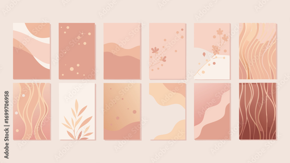 Abstract organic shapes and botanical illustrations in pastel tones Abstract organic shapes and botanical illustrations in pastel tones