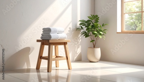 Natural Light on Fresh Towels in Modern Bathroom
