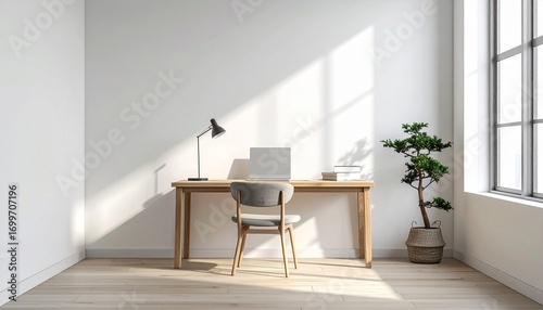 Minimalist Home Office with Laptop and Natural Light