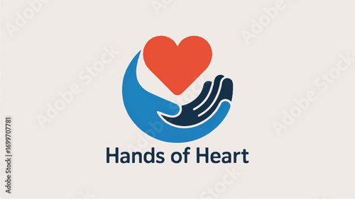 Vector art of hands of heart logo with red heart and blue hands