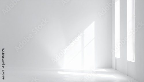 Empty White Room with Natural Sunlight and Shadows