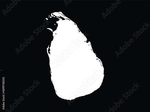 Sri Lanka Map- White Outline on Black Background
